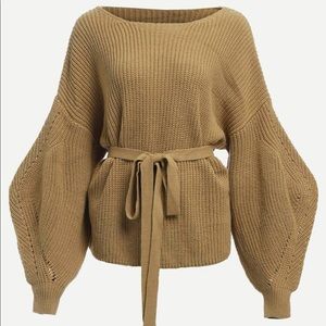 Bishop Sleeve Belted Sweater